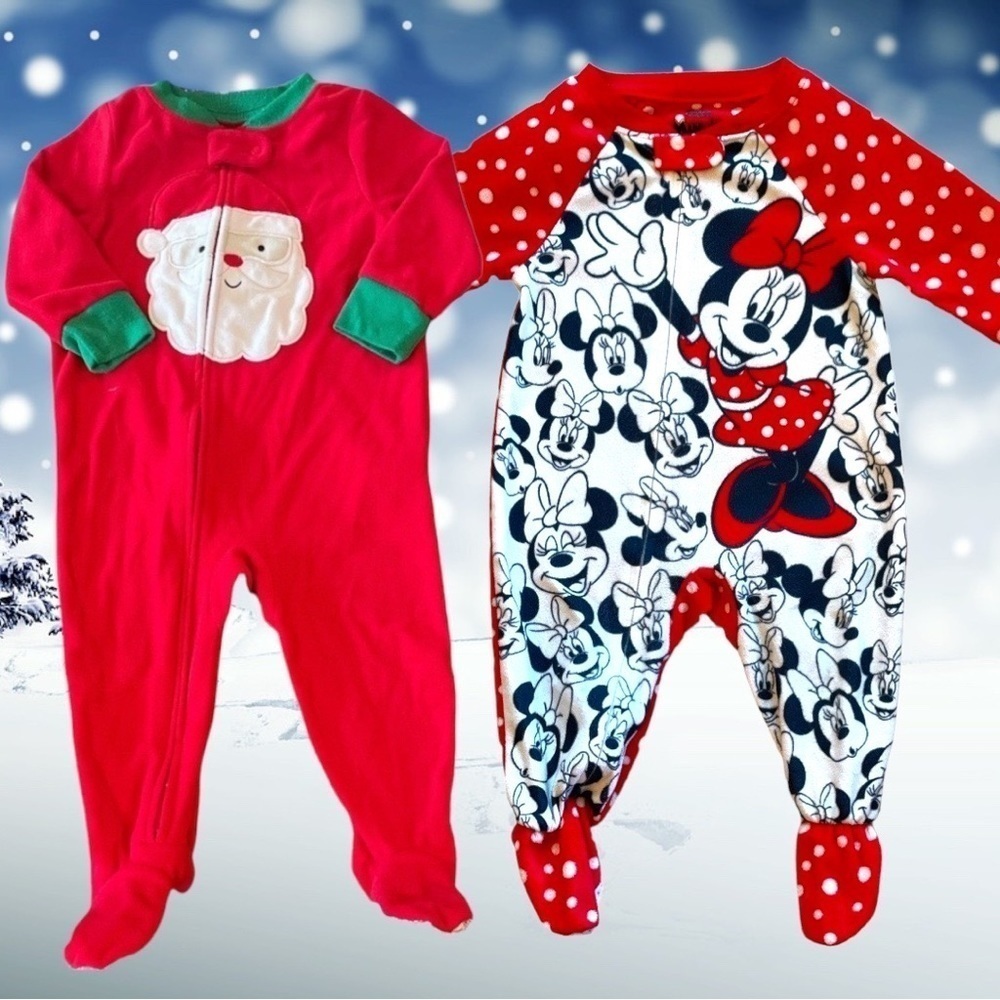PAIR of Girls 12M Footie Pajamas - Picture 1 of 8